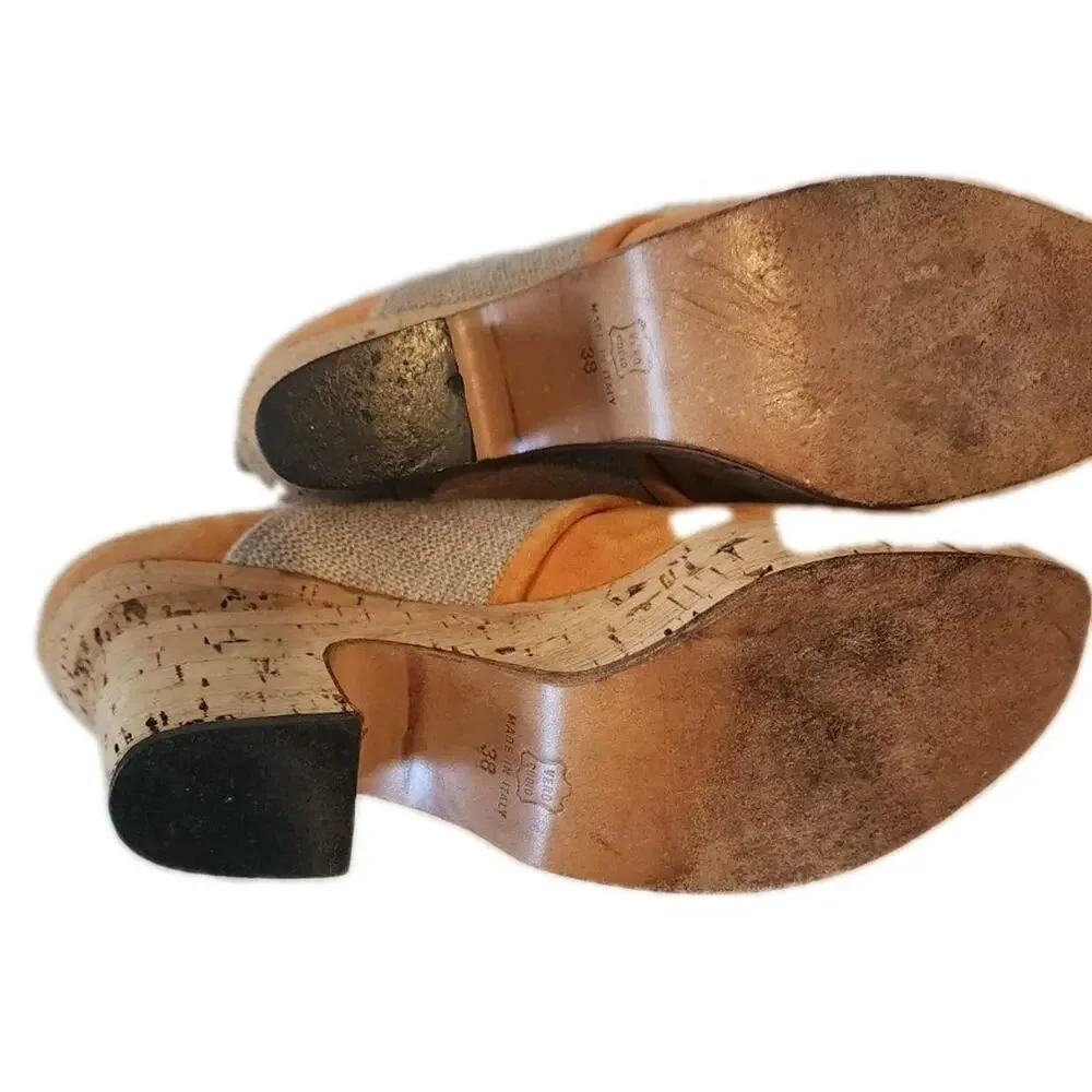 Rare Rive Gauche women Suede wedge Cork Platform Loafer Heels 38 made in Italy - Picture 8 of 9